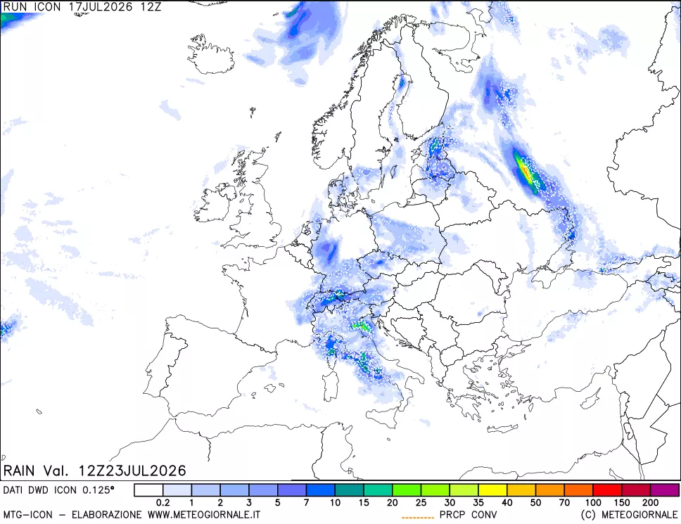 mappa Precipitazioni 24 ore precedenti