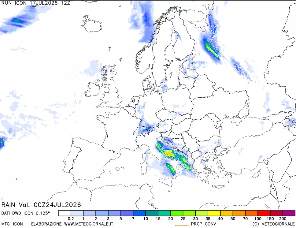 mappa Precipitazioni 24 ore precedenti