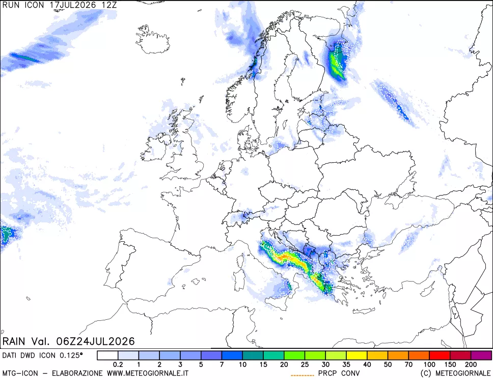 mappa Precipitazioni 24 ore precedenti