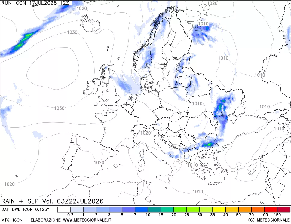 mappa Precipitazioni e pressione SLM