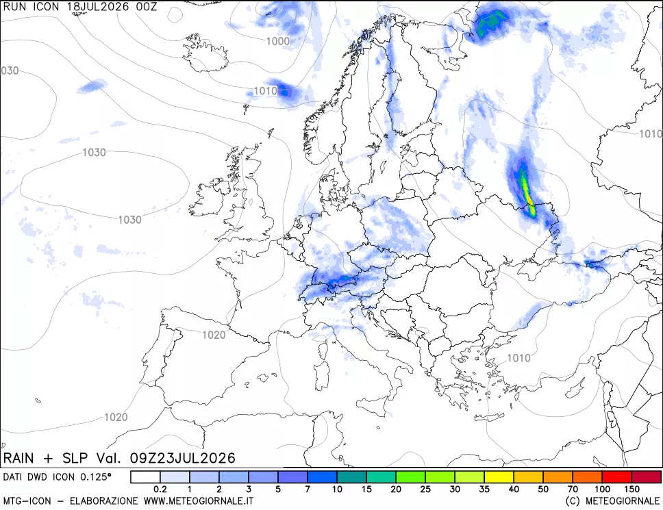 mappa Precipitazioni e pressione SLM