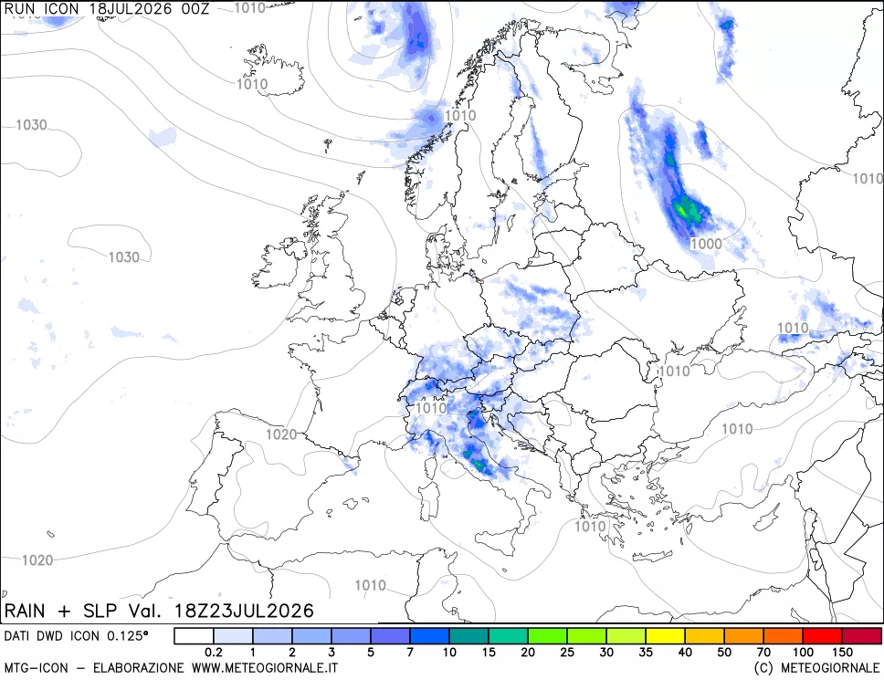 mappa Precipitazioni e pressione SLM