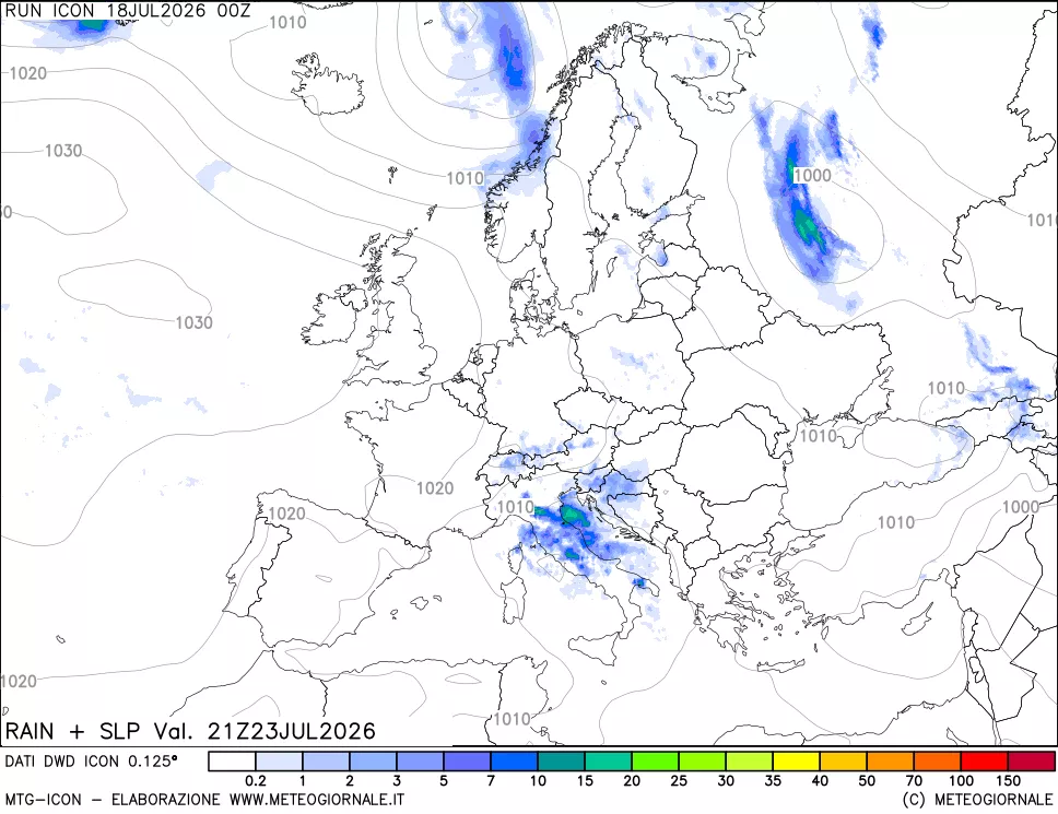 mappa Precipitazioni e pressione SLM