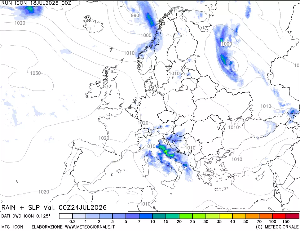 mappa Precipitazioni e pressione SLM