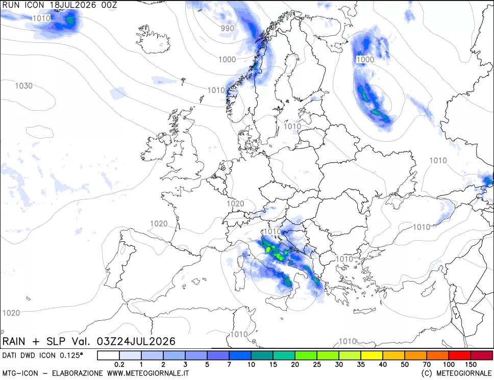 mappa Precipitazioni e pressione SLM