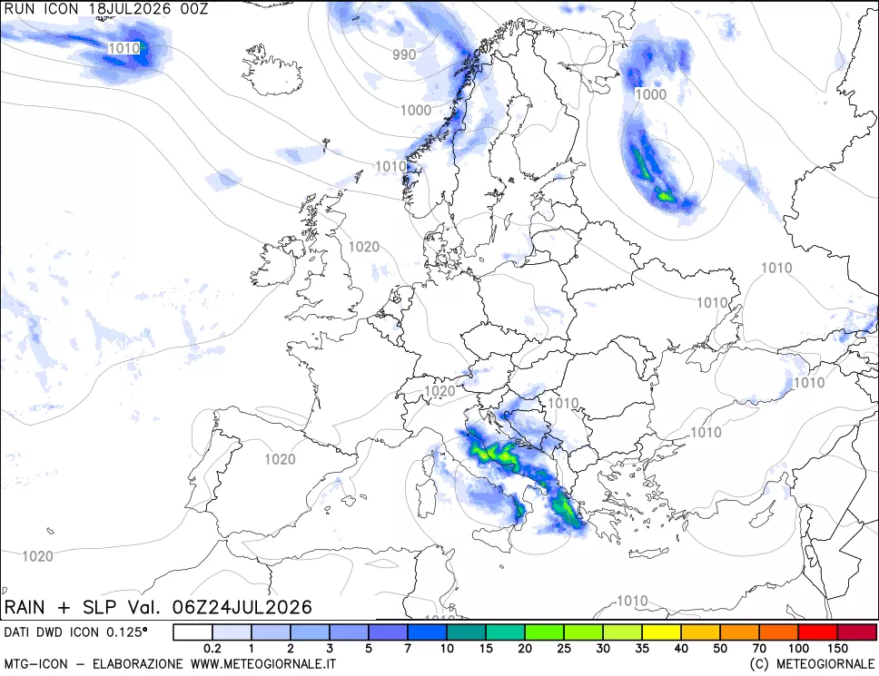mappa Precipitazioni e pressione SLM