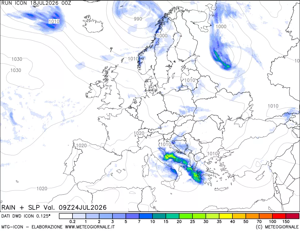 mappa Precipitazioni e pressione SLM
