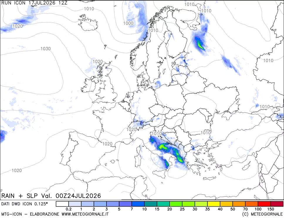 mappa Precipitazioni e pressione SLM