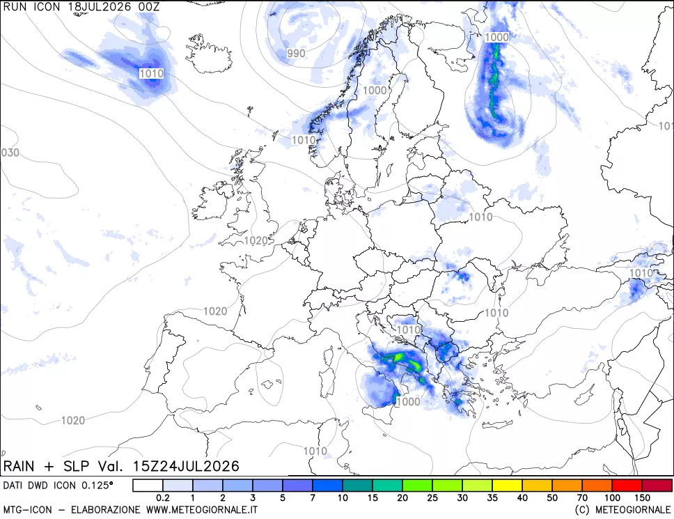 mappa Precipitazioni e pressione SLM