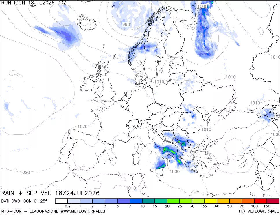 mappa Precipitazioni e pressione SLM