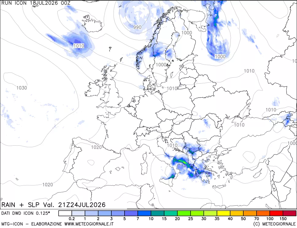mappa Precipitazioni e pressione SLM