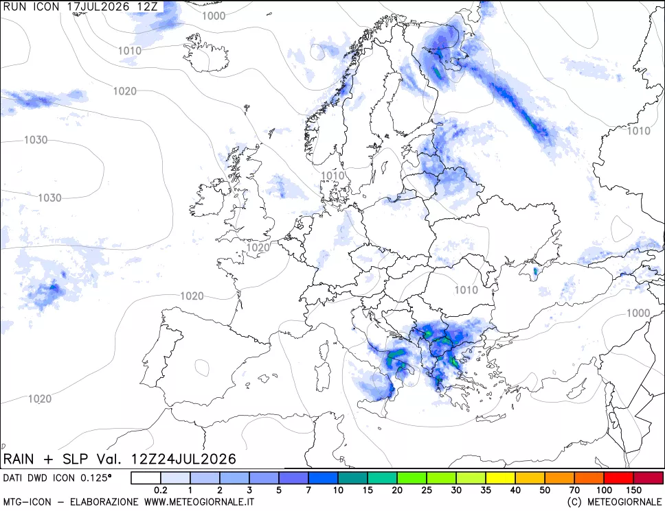 mappa Precipitazioni e pressione SLM