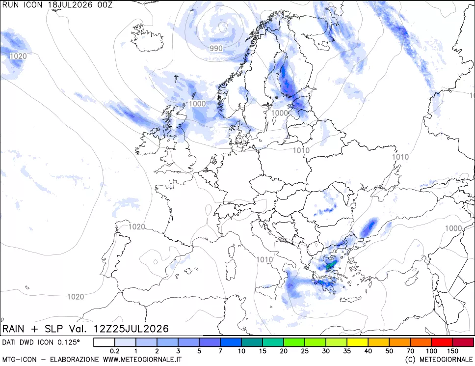 mappa Precipitazioni e pressione SLM