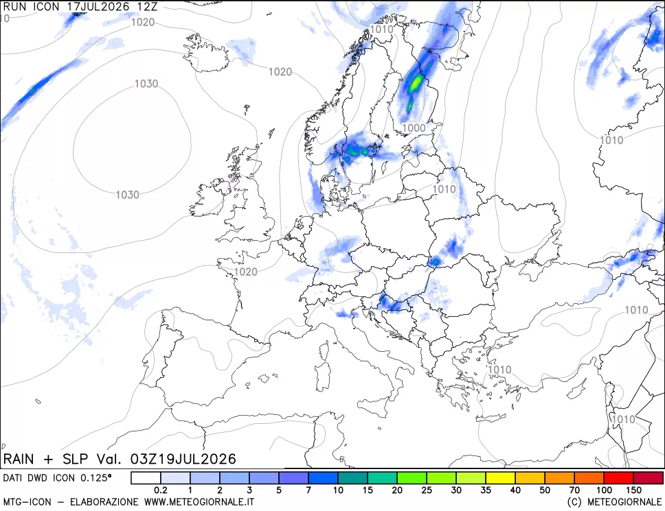 mappa Precipitazioni e pressione SLM