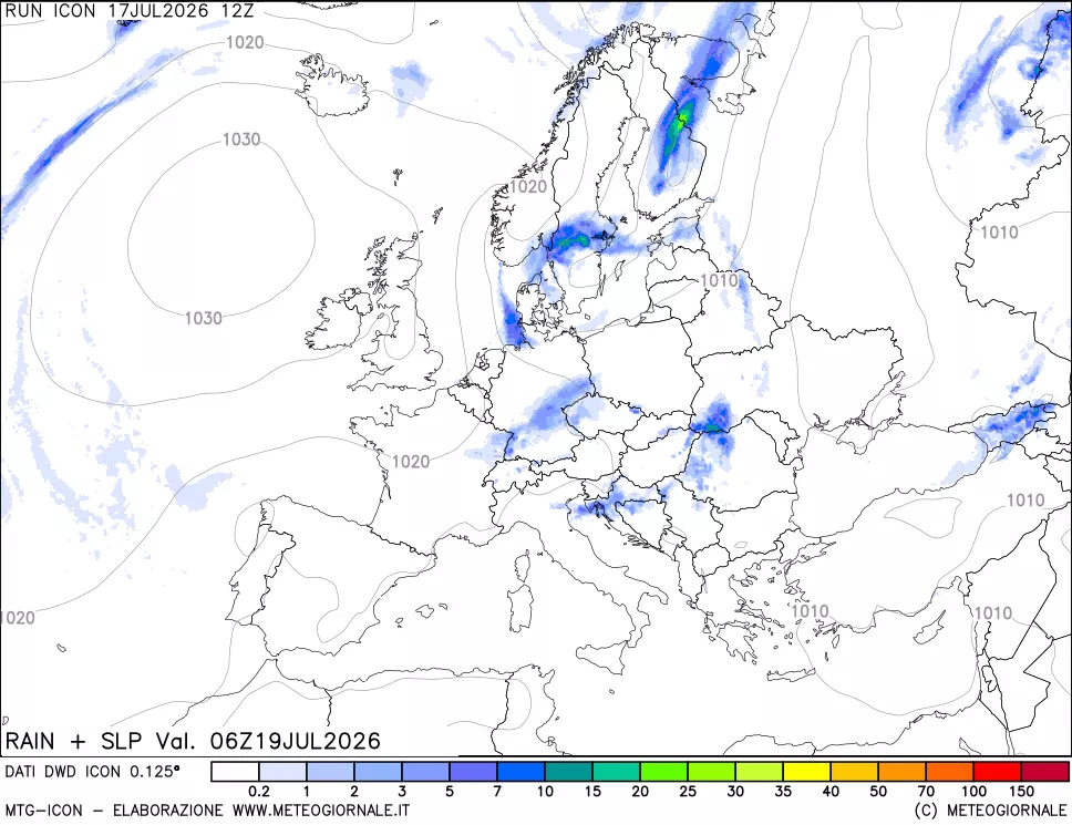 mappa Precipitazioni e pressione SLM