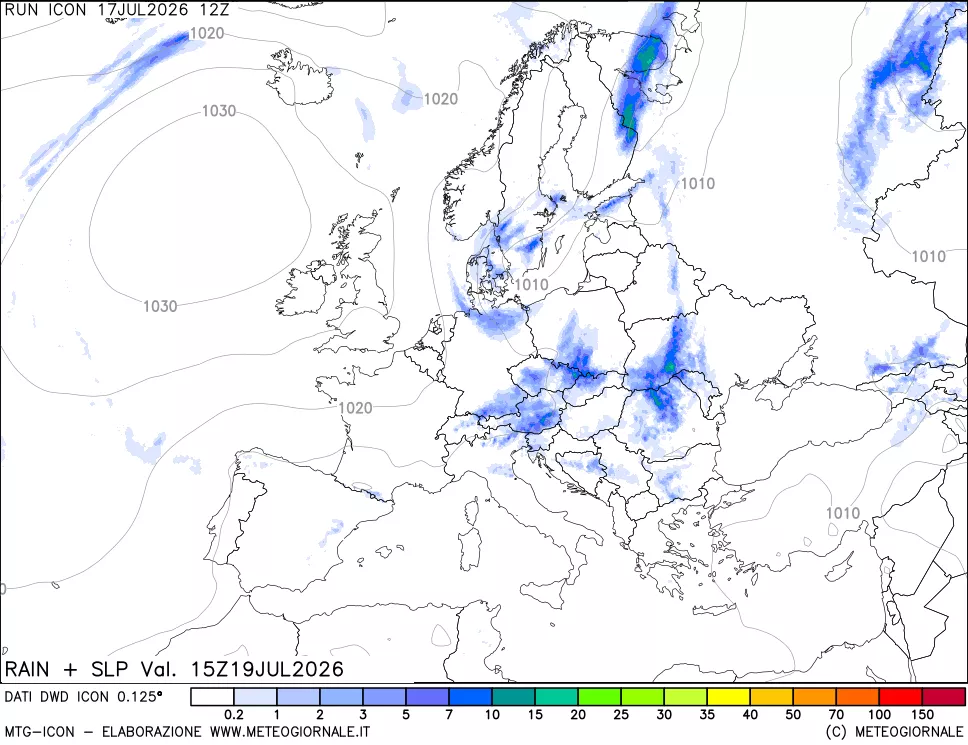 mappa Precipitazioni e pressione SLM