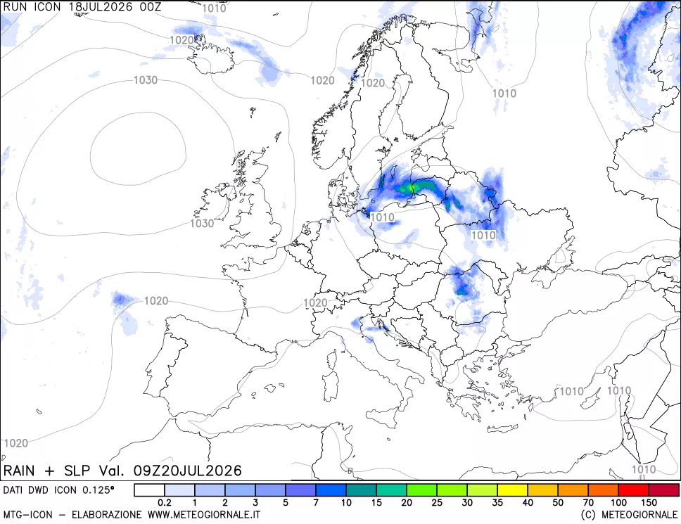 mappa Precipitazioni e pressione SLM
