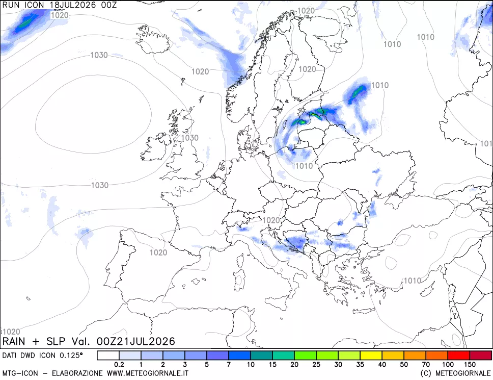 mappa Precipitazioni e pressione SLM