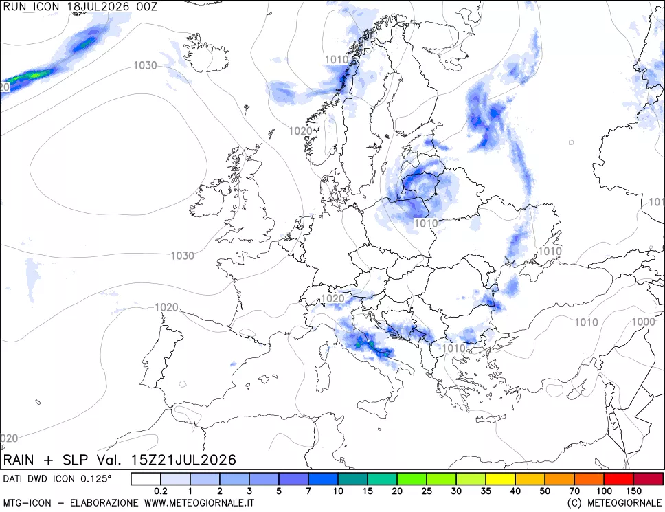 mappa Precipitazioni e pressione SLM