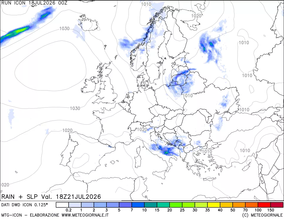 mappa Precipitazioni e pressione SLM