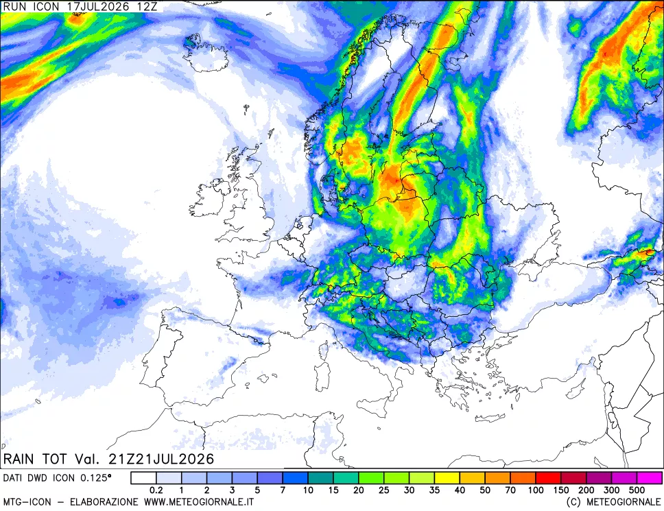 mappa Precipitazioni totali dal primo giorno