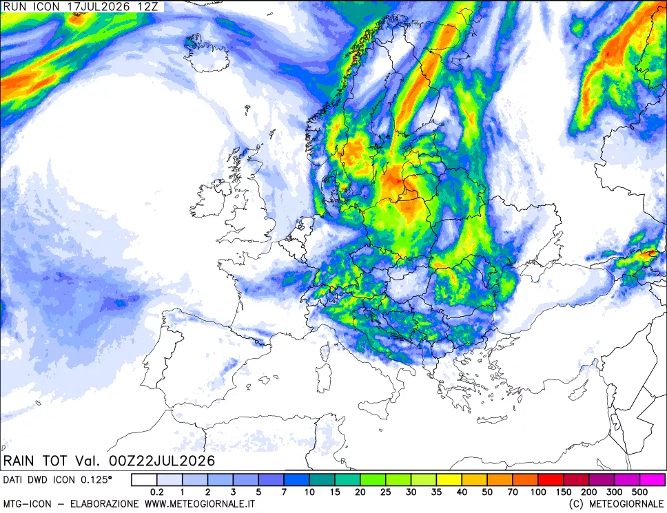mappa Precipitazioni totali dal primo giorno