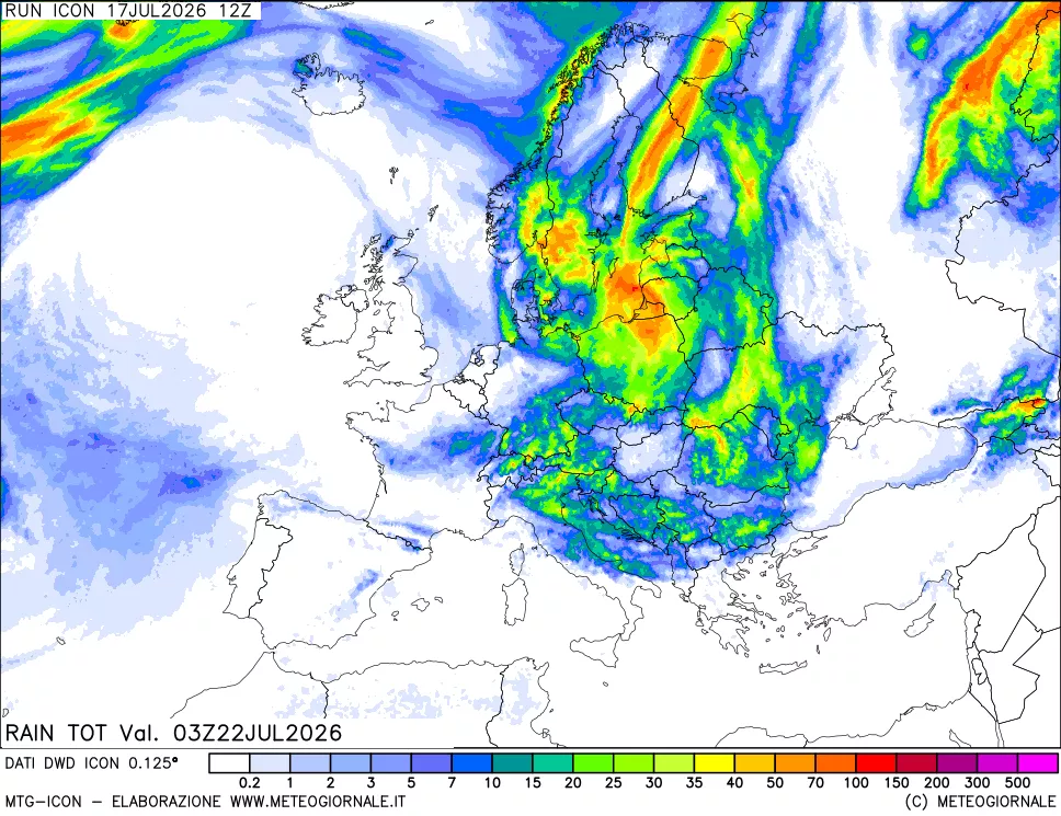 mappa Precipitazioni totali dal primo giorno