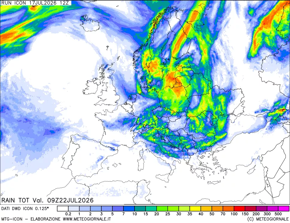 mappa Precipitazioni totali dal primo giorno