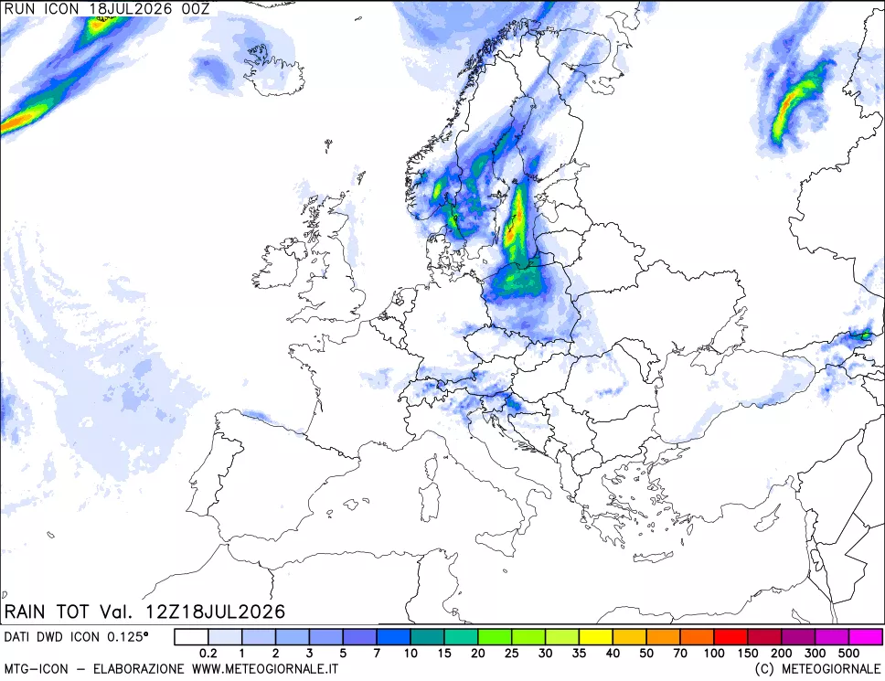 mappa Precipitazioni totali dal primo giorno