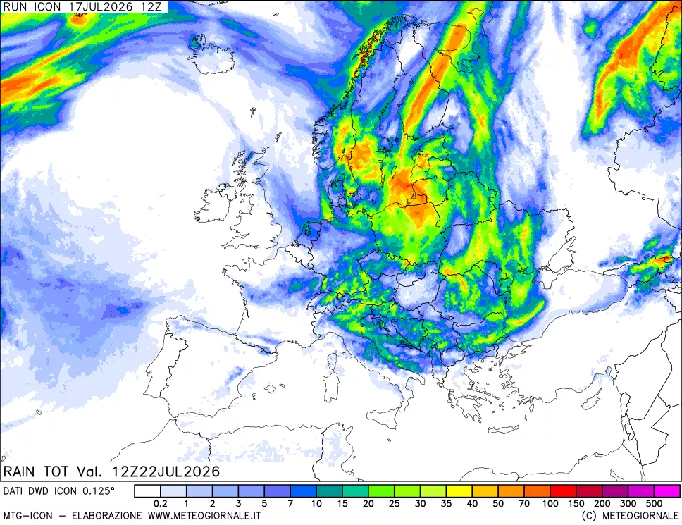 mappa Precipitazioni totali dal primo giorno