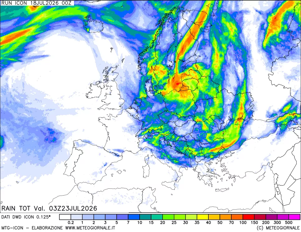 mappa Precipitazioni totali dal primo giorno