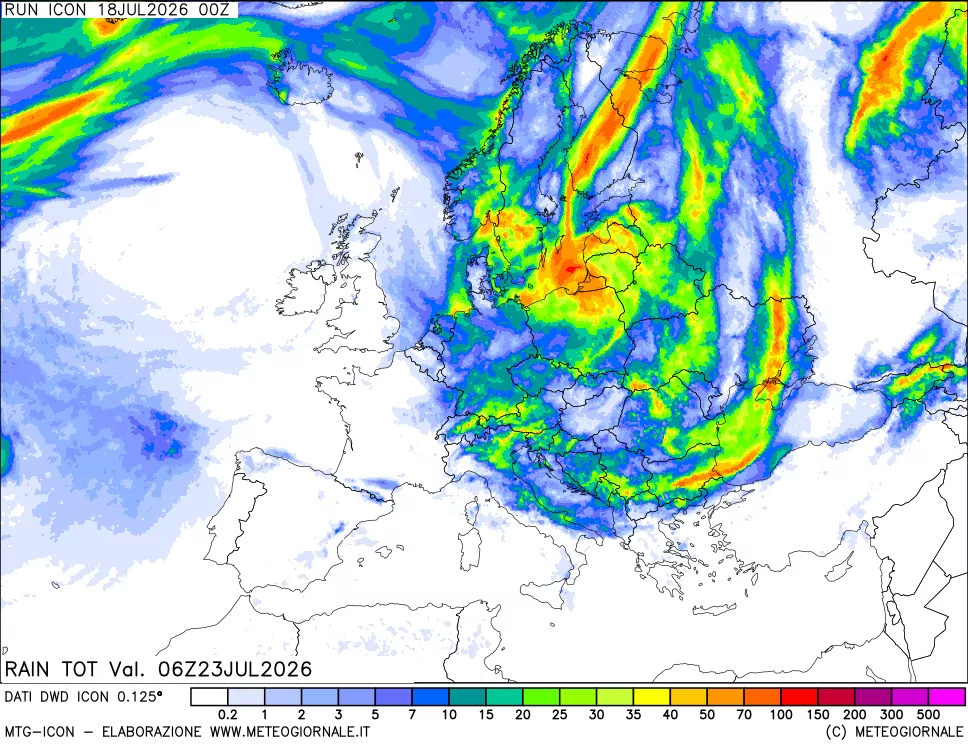 mappa Precipitazioni totali dal primo giorno