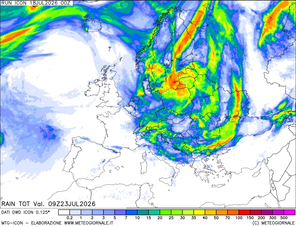 mappa Precipitazioni totali dal primo giorno