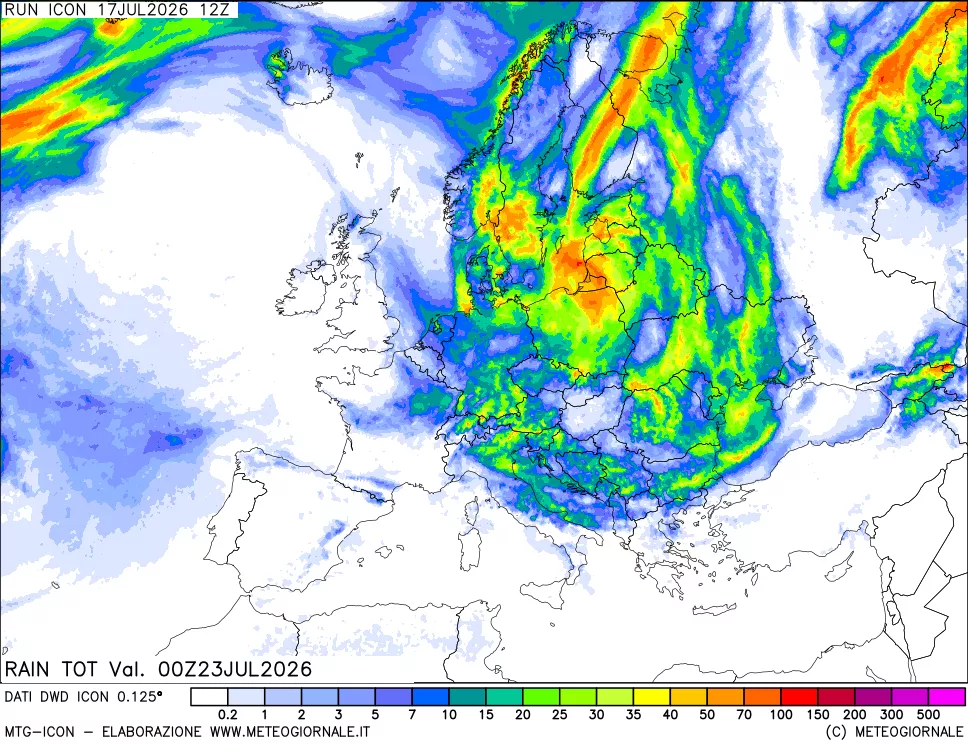 mappa Precipitazioni totali dal primo giorno