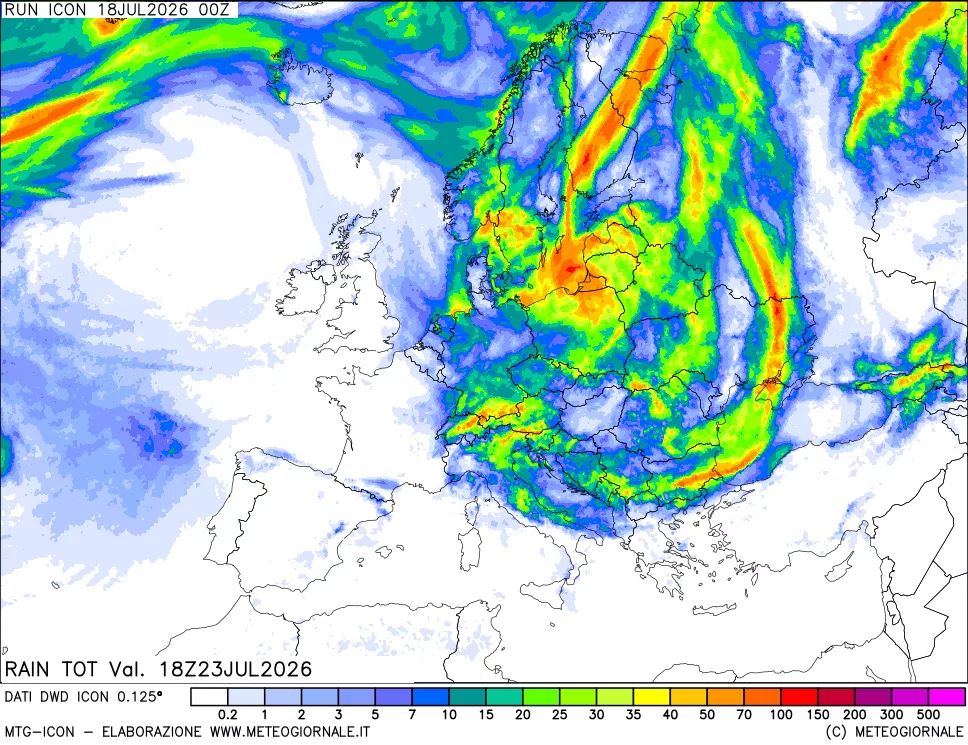 mappa Precipitazioni totali dal primo giorno