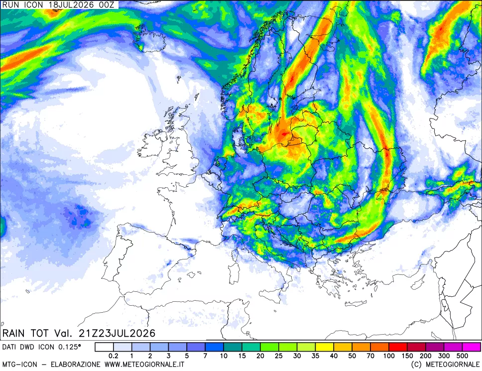 mappa Precipitazioni totali dal primo giorno