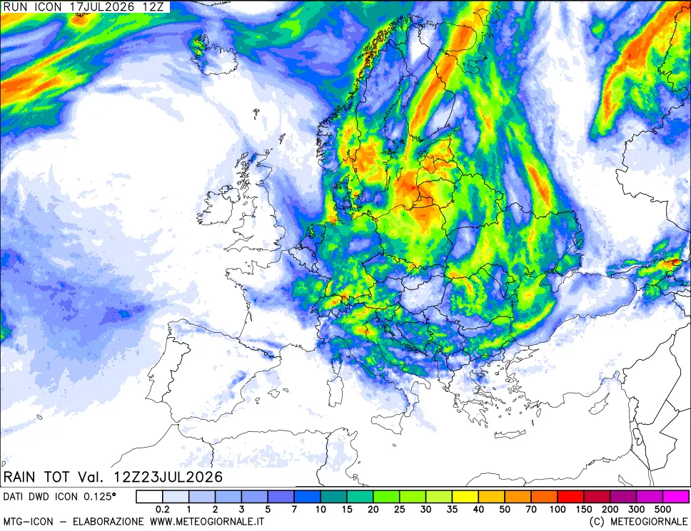 mappa Precipitazioni totali dal primo giorno