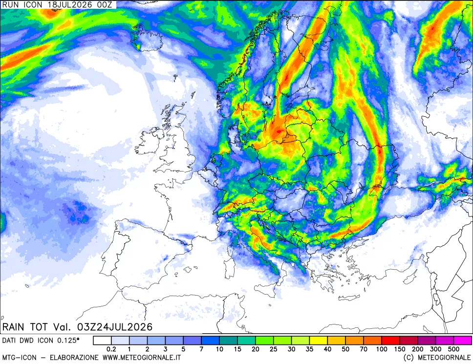 mappa Precipitazioni totali dal primo giorno