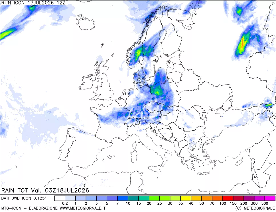 mappa Precipitazioni totali dal primo giorno