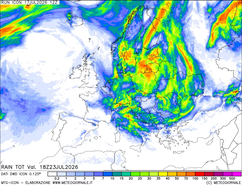 mappa Precipitazioni totali dal primo giorno