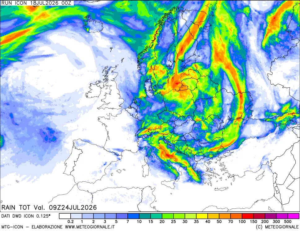 mappa Precipitazioni totali dal primo giorno