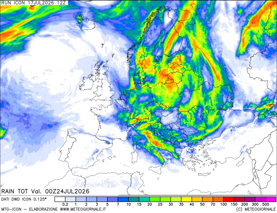 mappa Precipitazioni totali dal primo giorno