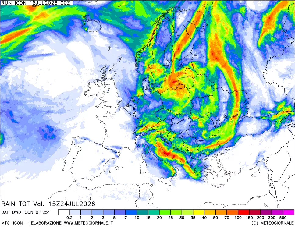mappa Precipitazioni totali dal primo giorno