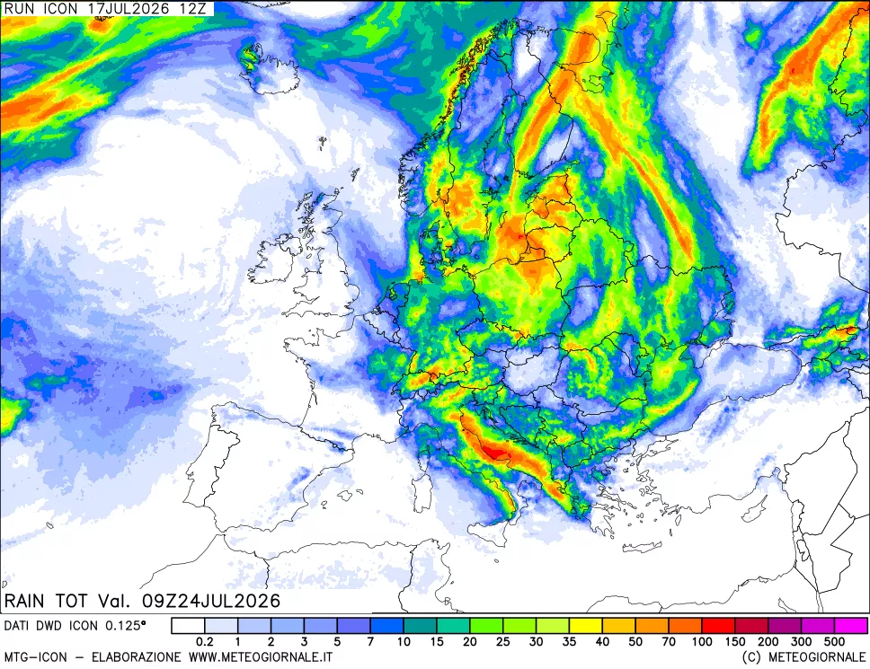mappa Precipitazioni totali dal primo giorno