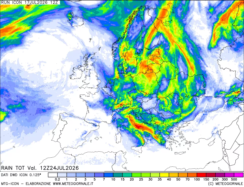 mappa Precipitazioni totali dal primo giorno