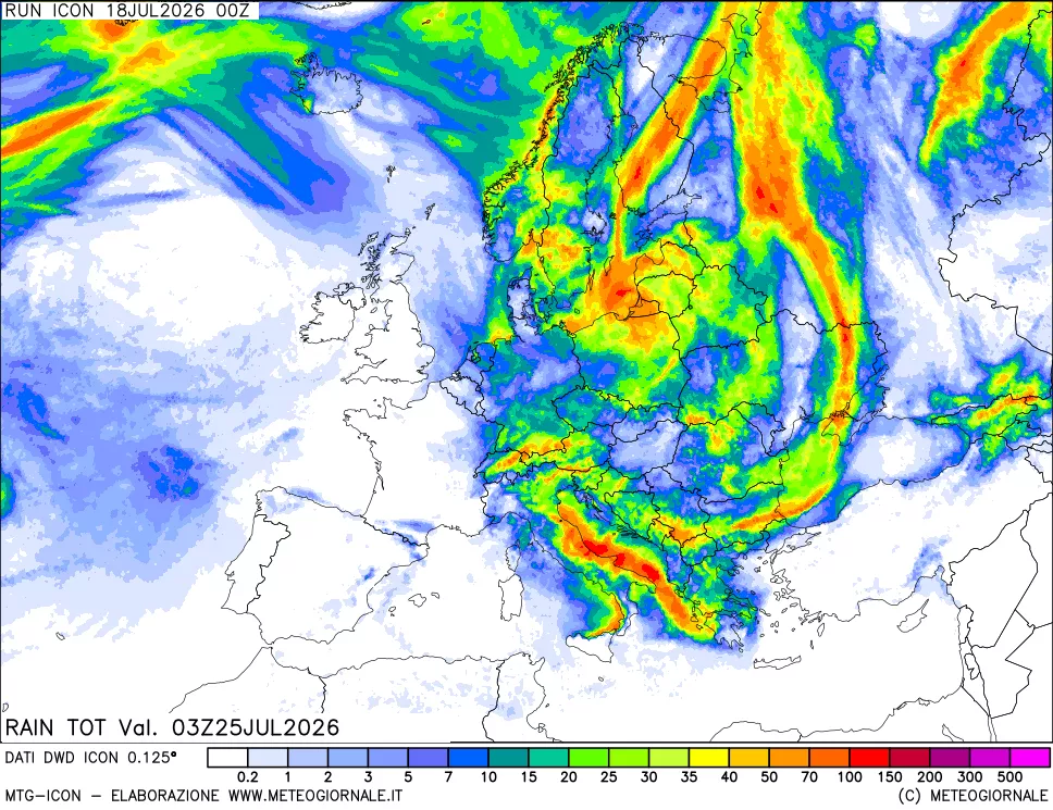 mappa Precipitazioni totali dal primo giorno