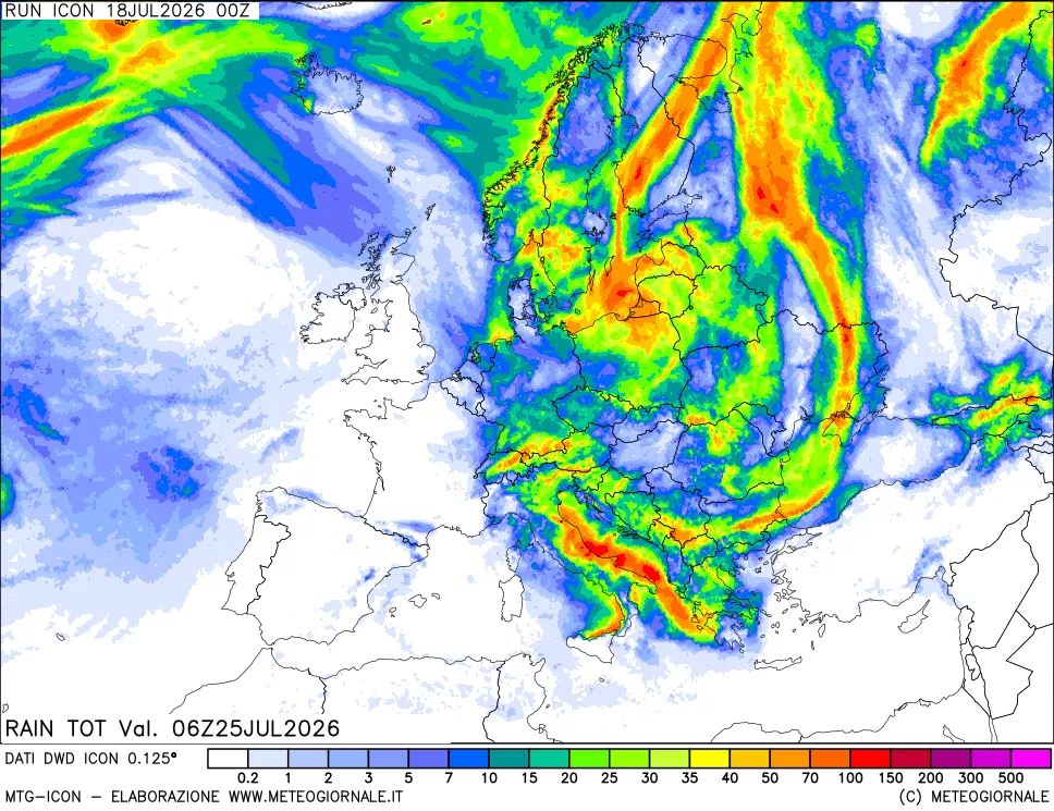 mappa Precipitazioni totali dal primo giorno