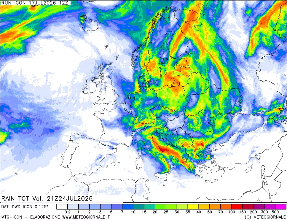 mappa Precipitazioni totali dal primo giorno
