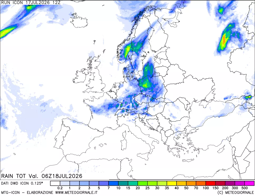 mappa Precipitazioni totali dal primo giorno