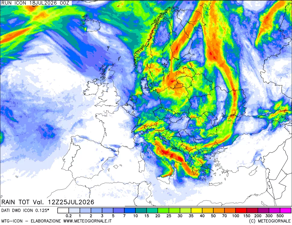 mappa Precipitazioni totali dal primo giorno